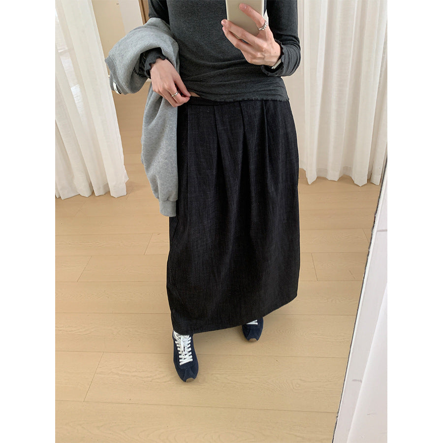 【H561】實拍秋冬簡約鬆緊腰後開叉裙251021