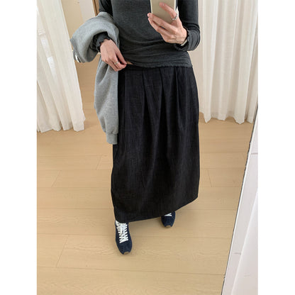 【H561】實拍秋冬簡約鬆緊腰後開叉裙251021