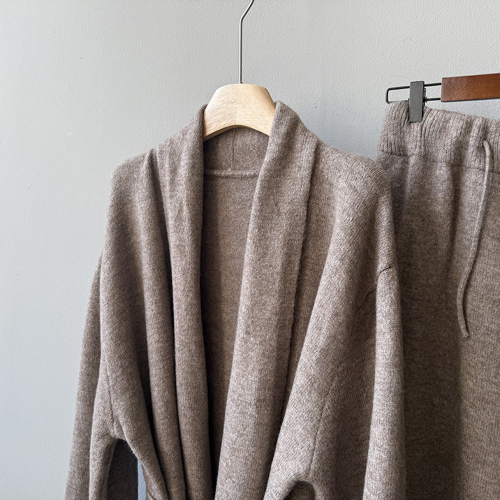 【YP1018】 實拍秋冬高級感慵懶針織開衫＋繫帶＋高腰針織闊腿褲 套裝251023