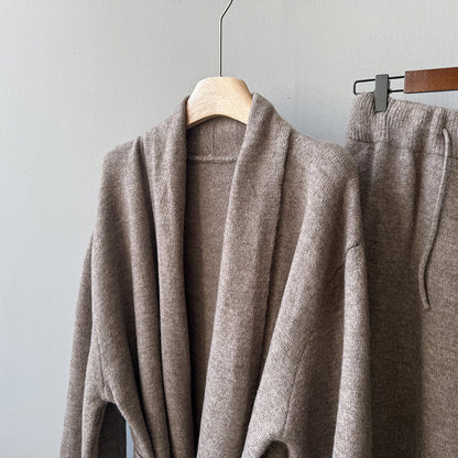 【YP1018】 實拍秋冬高級感慵懶針織開衫＋繫帶＋高腰針織闊腿褲 套裝251023