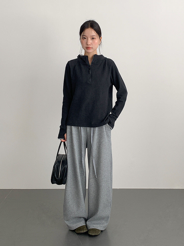 【LD11028】實拍德絨舒適極簡半拉鍊連帽衞衣251124