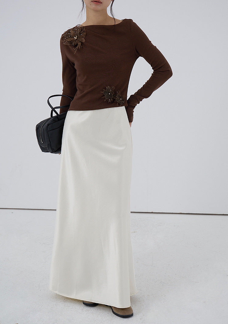 【LD3277】實拍立體花朵長袖一字領T恤251103