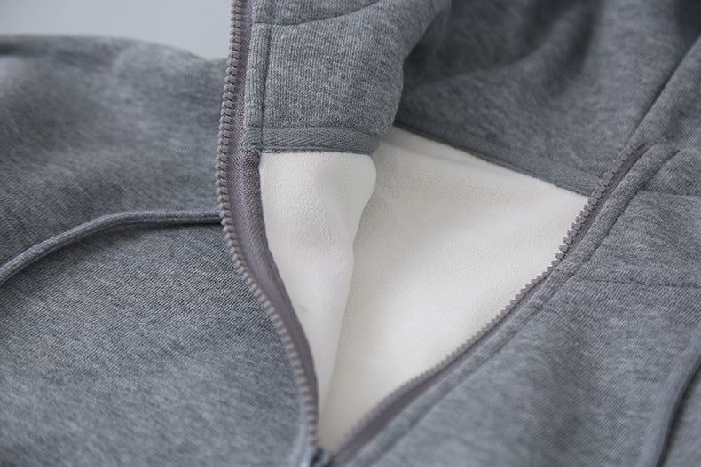 【LD11064】實拍慵懶灰色加絨加厚連帽寬鬆衞衣251209