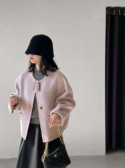 【cimz8538】實拍超美香芋色廓形厚款雙面羊毛外套大衣（羊毛100)251120