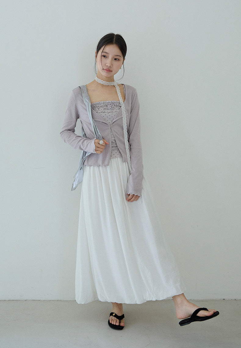 【LD11172】實拍仙女系紫藤花園💜淺紫長袖小外套+碎花細肩帶 套裝260317