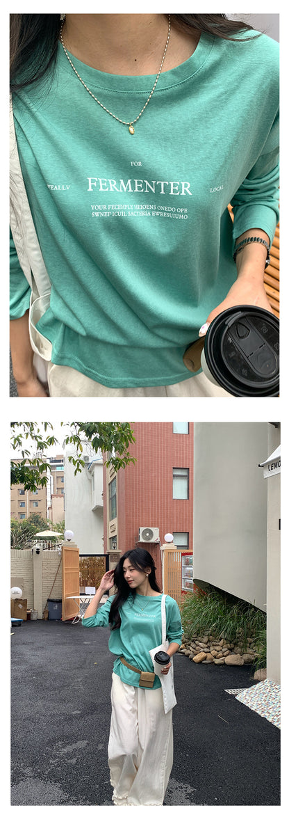 【H5105】實拍春夏清新圓領印花舒適長袖T恤250310