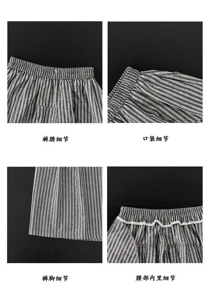【cimz6573】高單棉麻🍃透氣棉麻條紋休閒裙寬褲/闊腿褲（左右口袋）260612