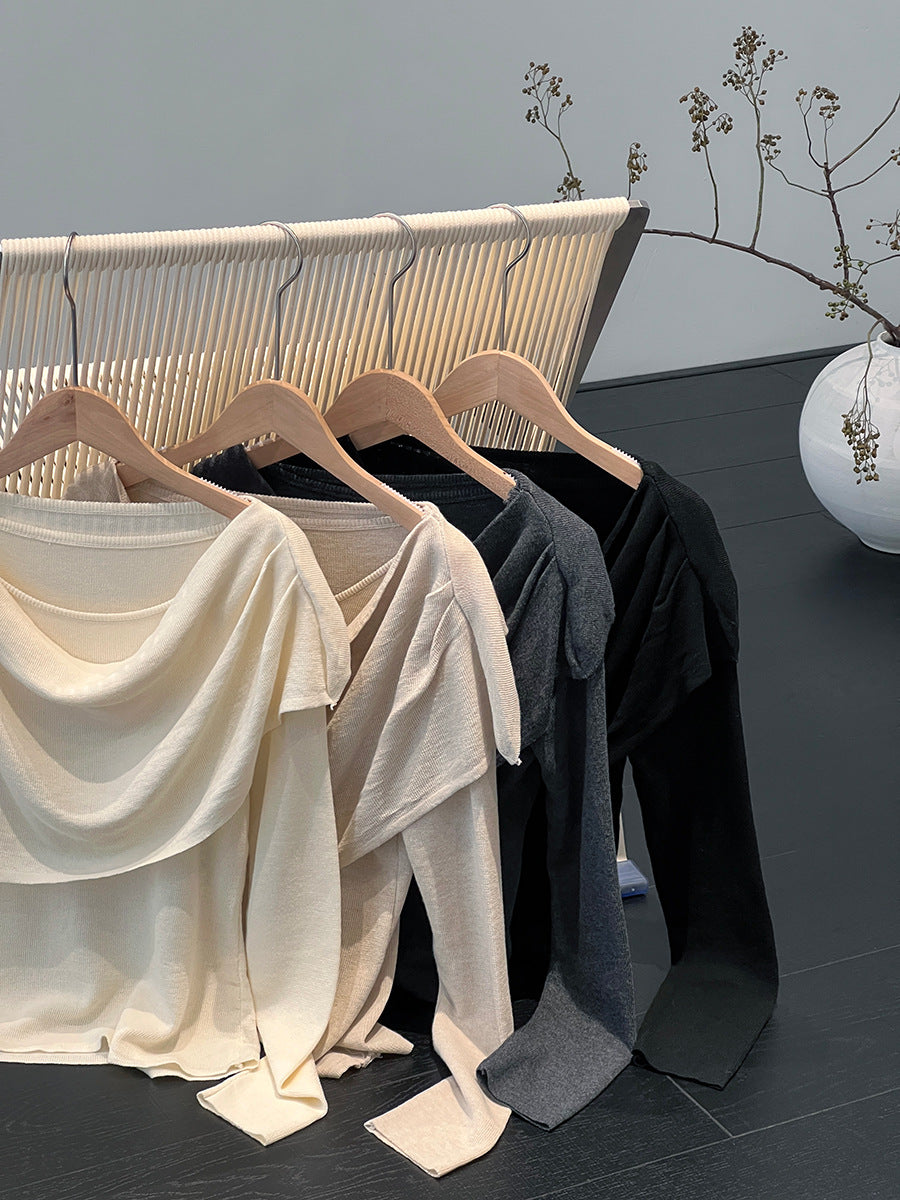 【cim396】實拍慵懶蕩領假2件披肩針織毛衣251030