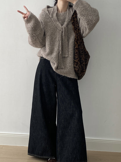 【YK259】實拍冬季慵懒奶呼呼針織毛衣+可拆卸披肩帽子(羊毛12%)251113