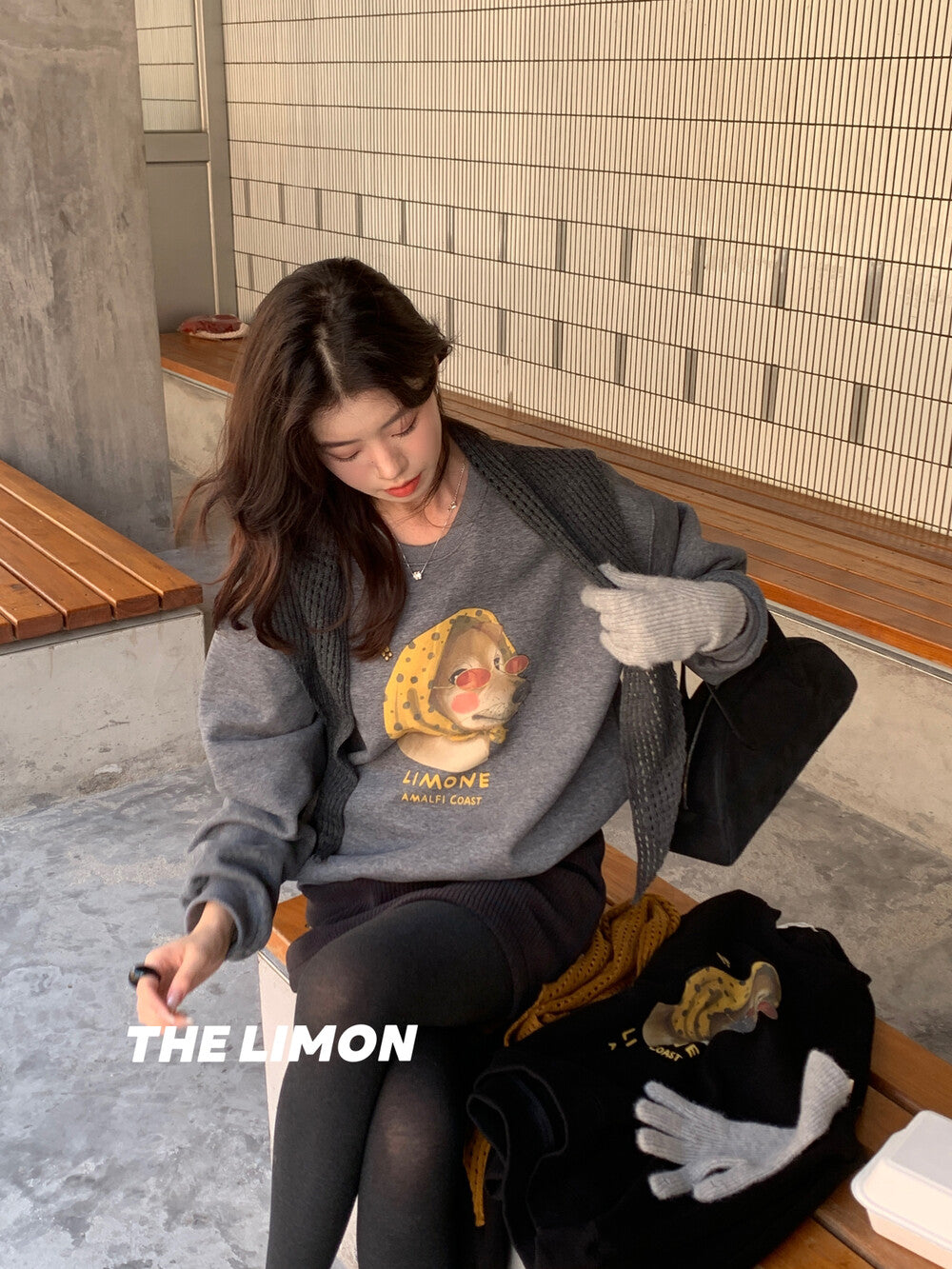 【L9295】實拍檸檬秋冬狗狗印花加絨衞衣+針織披肩251117