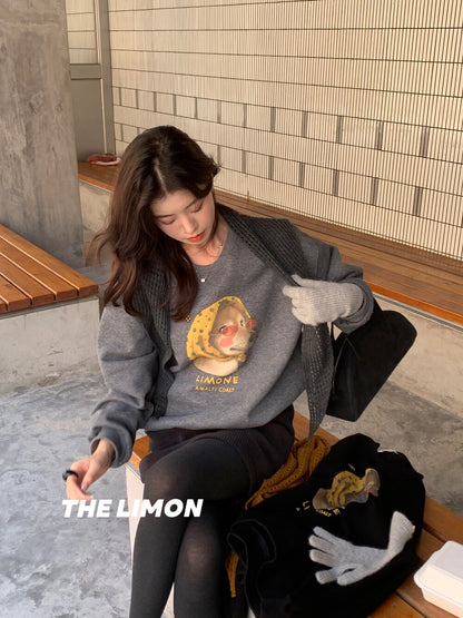 【L9295】實拍檸檬秋冬狗狗印花加絨衞衣+針織披肩251117