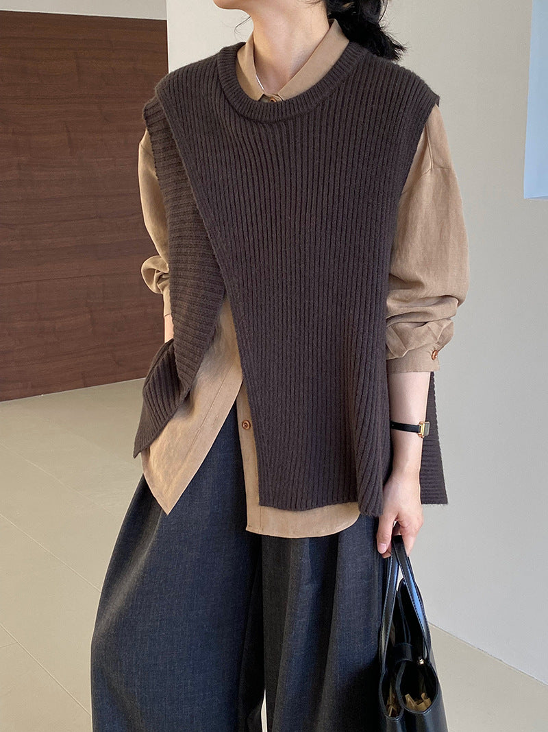 【cim8979】實拍秋冬設計師款不規則寬鬆針織馬甲251030