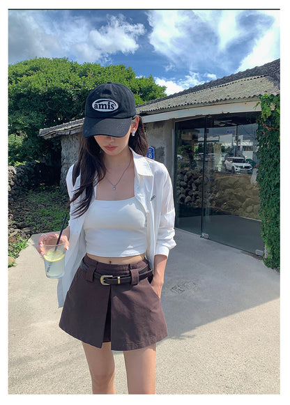 【H5387】實拍韓版設計顯瘦開叉裙褲(內有安全褲）250902