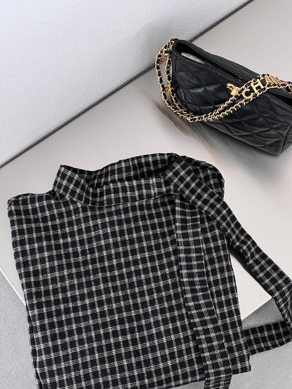 【cim1695】實拍法式磨毛領結氣質格子襯衫251030