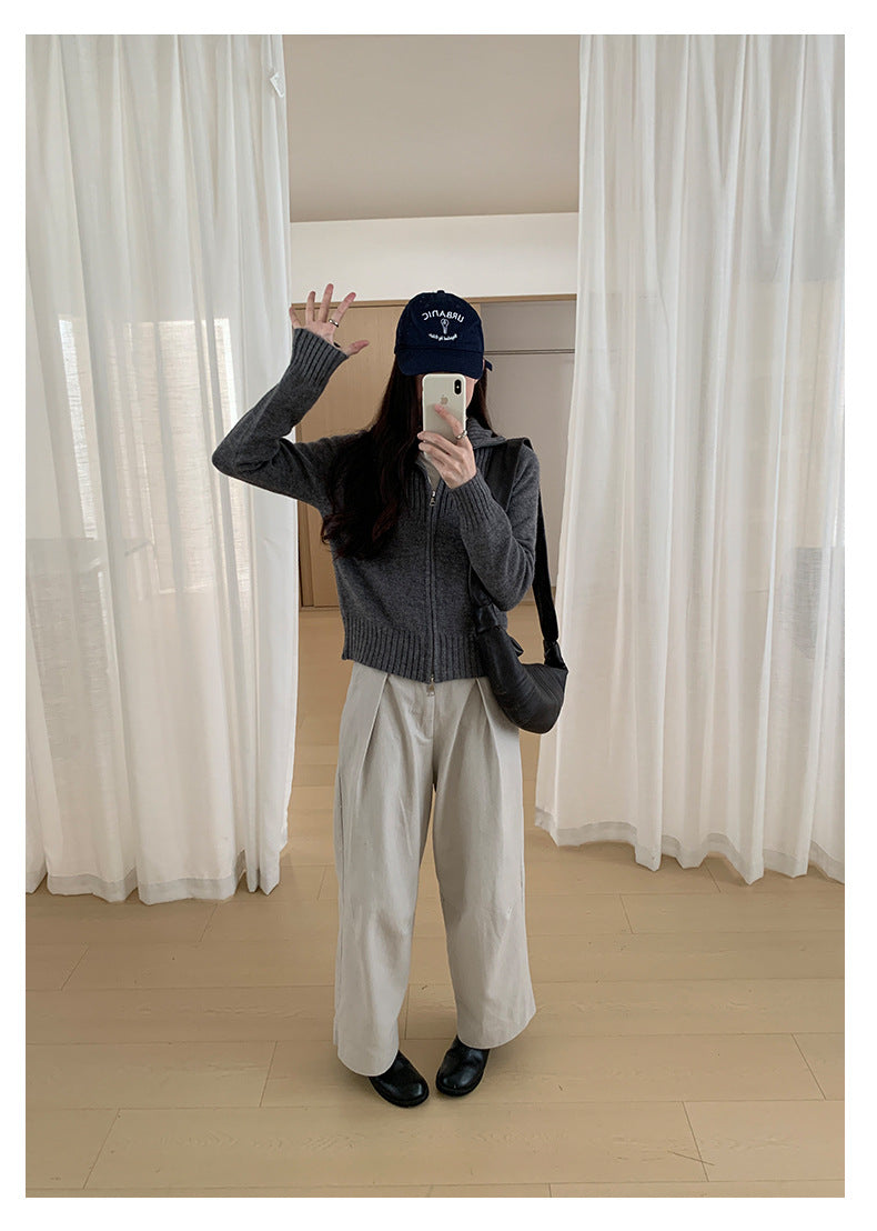 【H566】實拍秋冬高腰斜紋棉挺版西裝長褲（後鬆緊腰）251021