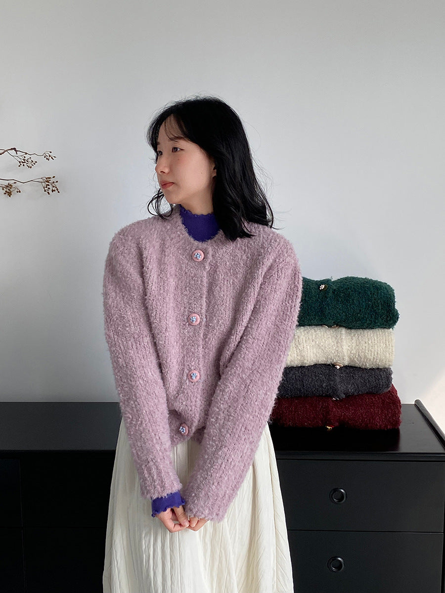 【cimz1391】實拍毛茸茸可愛羊毛針織毛衣開衫（羊毛14%)251201