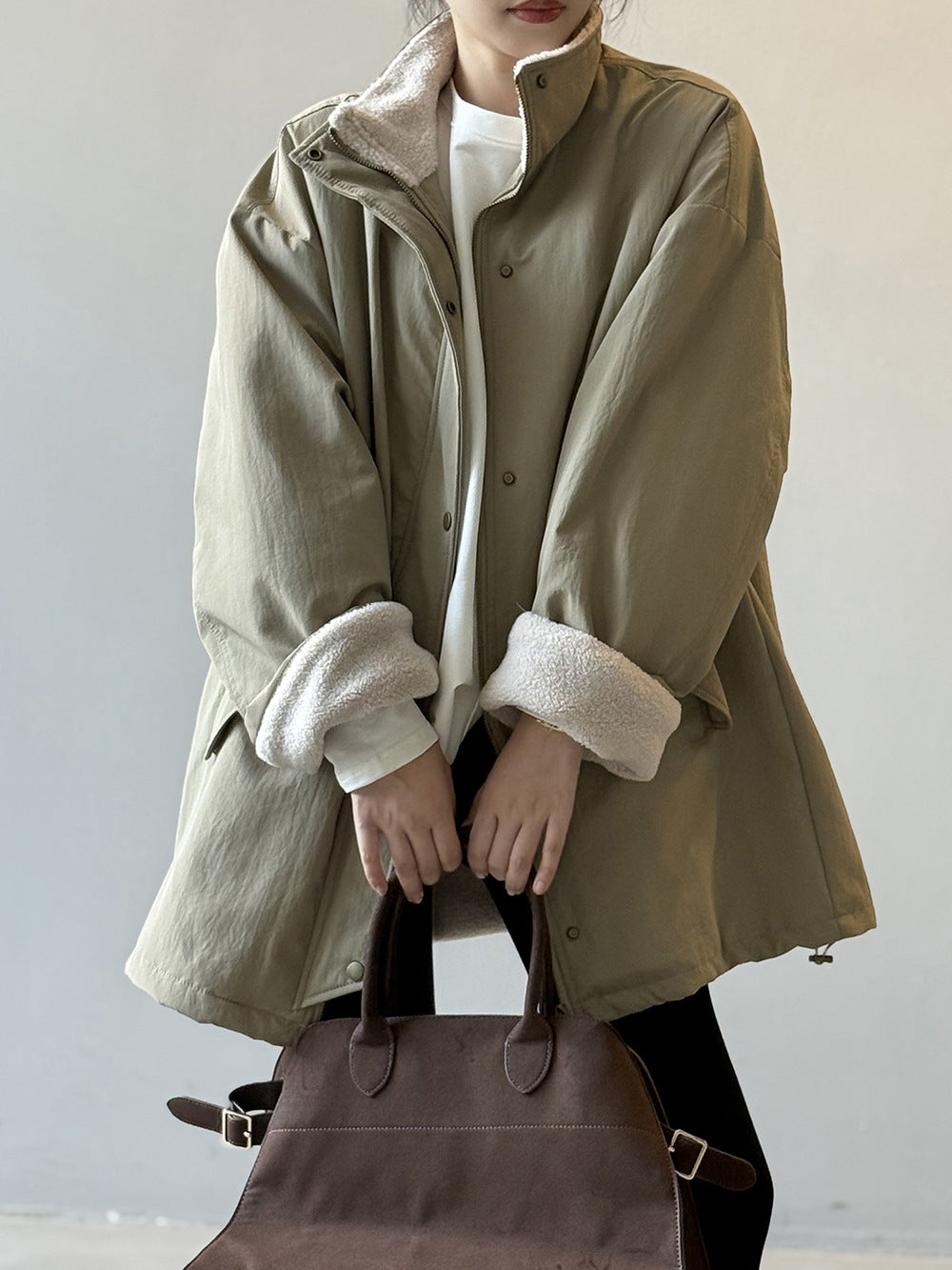 【Y82650】實拍立領帥氣內裡羊羔毛工裝外套251016