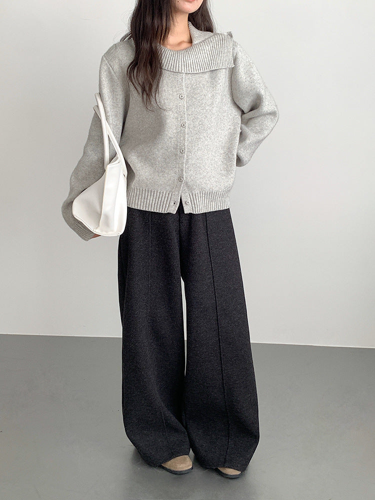 【LD11011】實拍S~XL設計感毛呢西裝闊腿褲251110