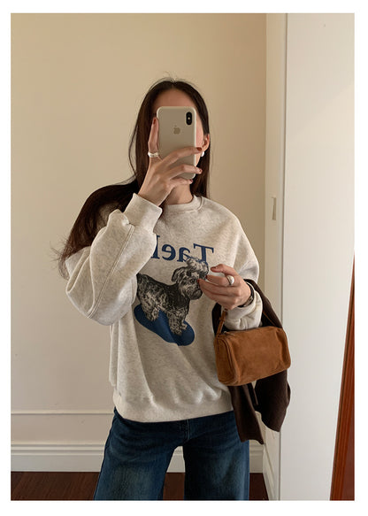 【H5496】實拍韓系小狗印花加絨厚棉衛衣251118