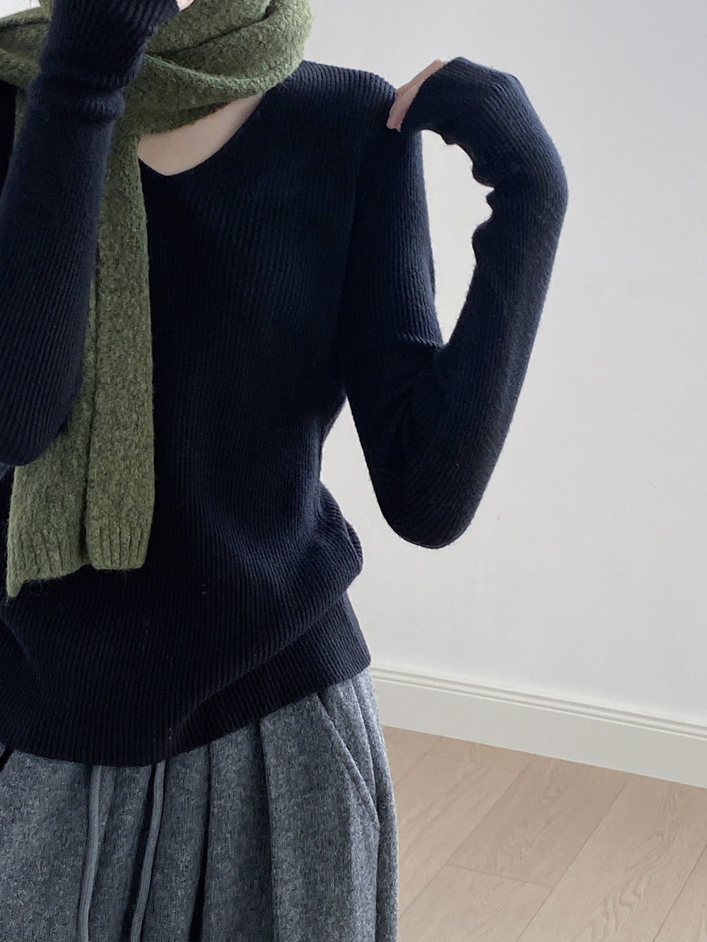 【YP313】實拍冬季氣質簡約v領針織衫251113