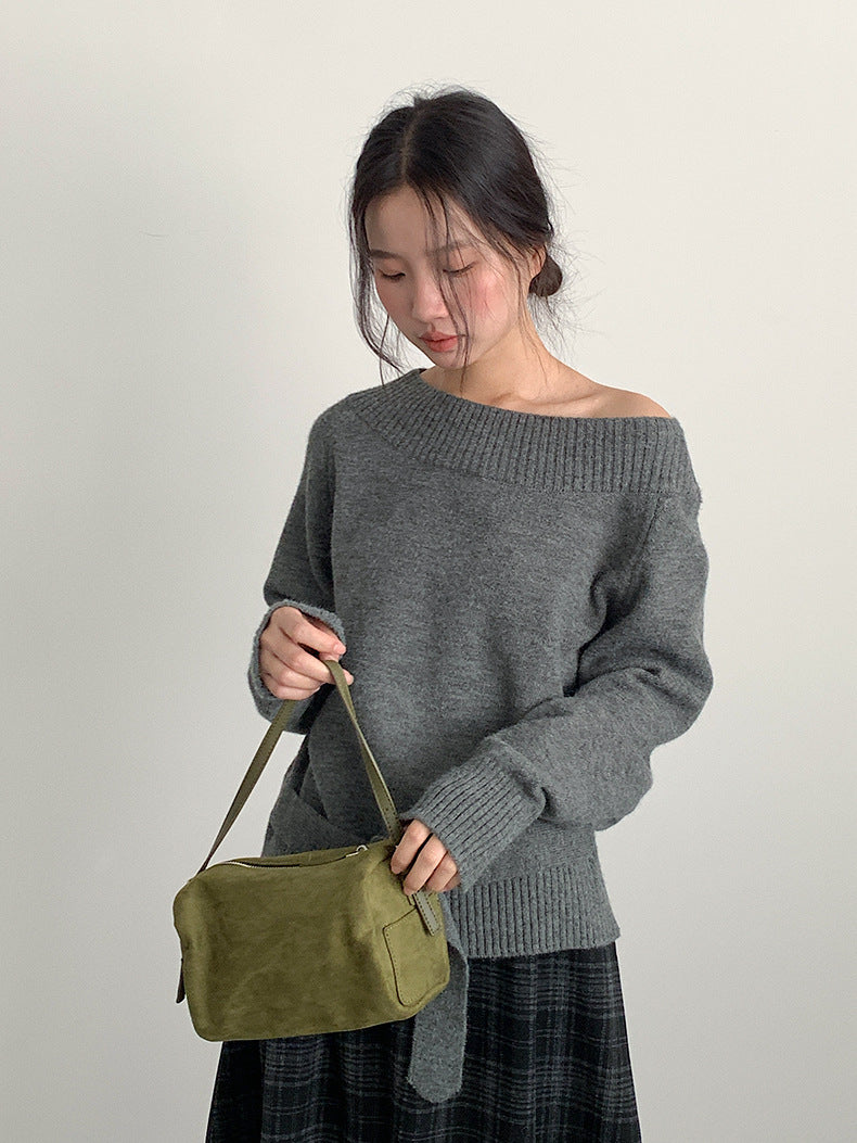 【LD11062】實拍慵懶高級感北極融針織毛衣（可拉一字肩）251209