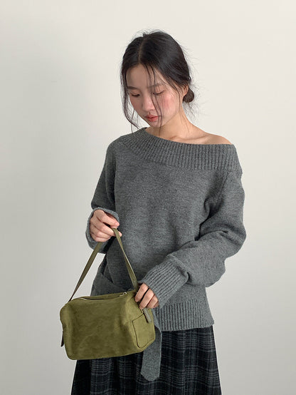 【LD11062】實拍慵懶高級感北極融針織毛衣（可拉一字肩）251209