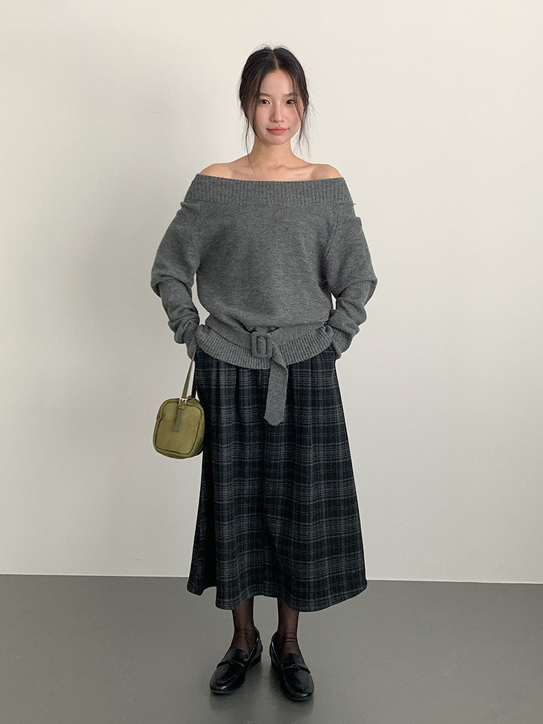 【LD11062】實拍慵懶高級感北極融針織毛衣（可拉一字肩）251209