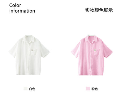 【H5220】實拍夏季休閒時尚｜精緻小標裝飾短袖襯衫250429