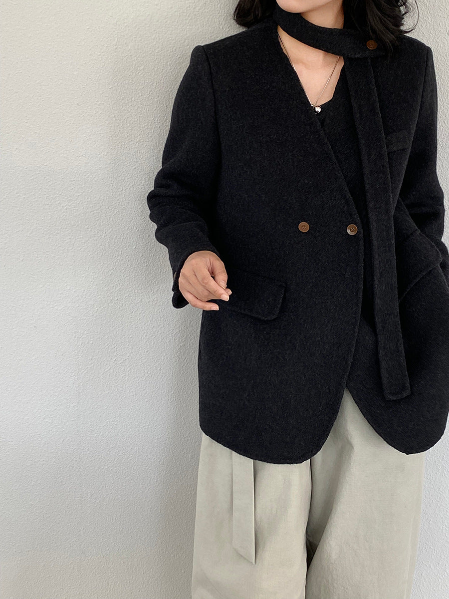 【cimz809】實拍復古雙面羊毛西裝外套+飄帶（羊毛100)251120