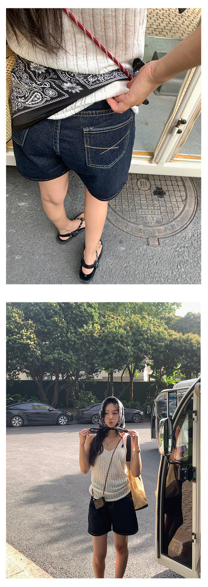 【H5206】實拍S~XL夏季復古高腰寬鬆直筒牛仔短褲250422