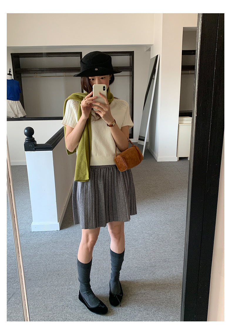 【H5518】實拍復古中性條紋針織衫＋針織百褶裙251125