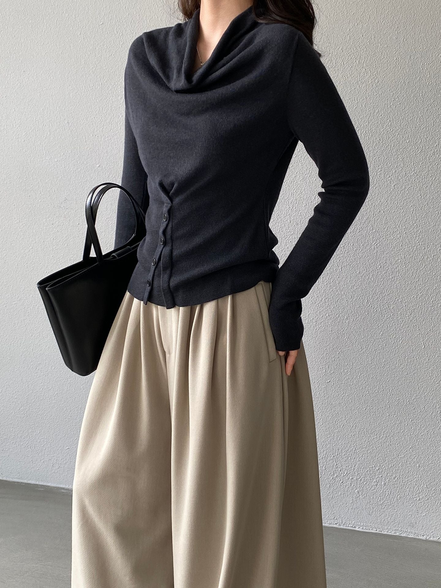 【cimzM946】氣質慵懶超顯白✨設計感垂墜領一字肩露肩顯瘦針織上衣260319