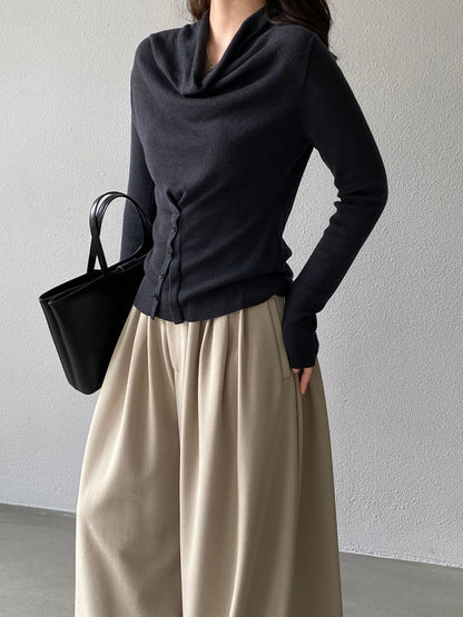 【cimzM946】氣質慵懶超顯白✨設計感垂墜領一字肩露肩顯瘦針織上衣260319