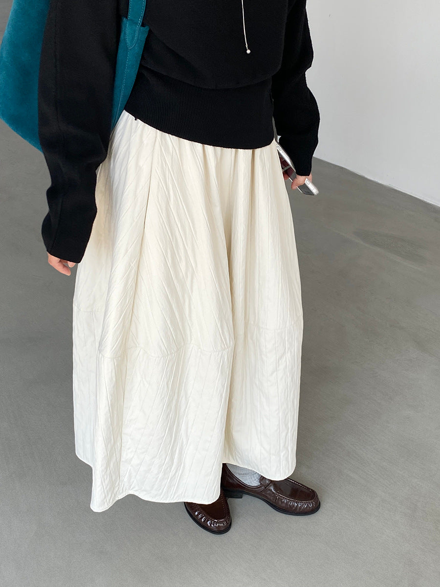 【cim1708】實拍秋冬法式寂靜高腰加厚微花苞A字裙251030