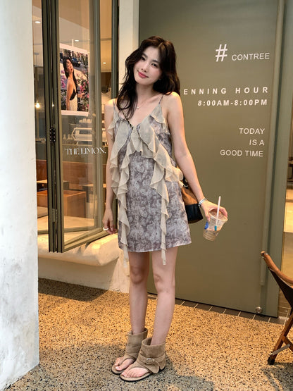 【L10356】實拍檸檬夏日法式度假風🏖️設計感百搭氣質荷葉邊休閒細肩帶洋裝260408