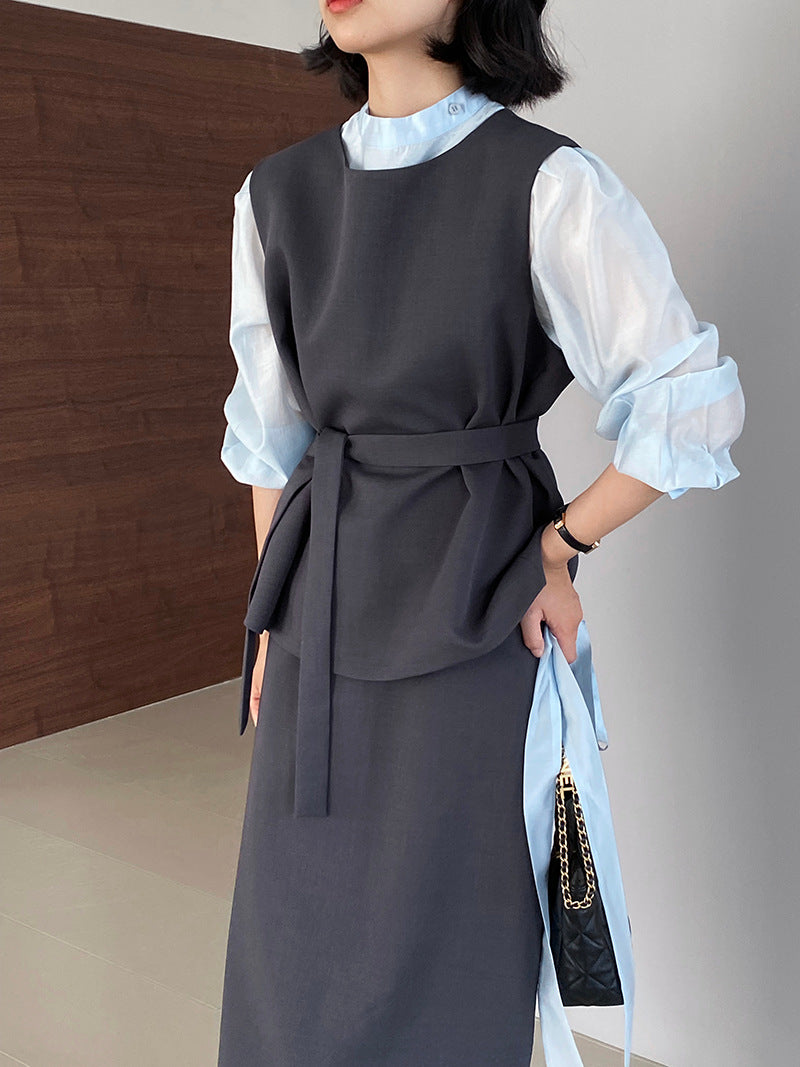 【cimz1186】韓系知性通勤🤍質感蝴蝶結飄帶天絲半高領長袖襯衫260319