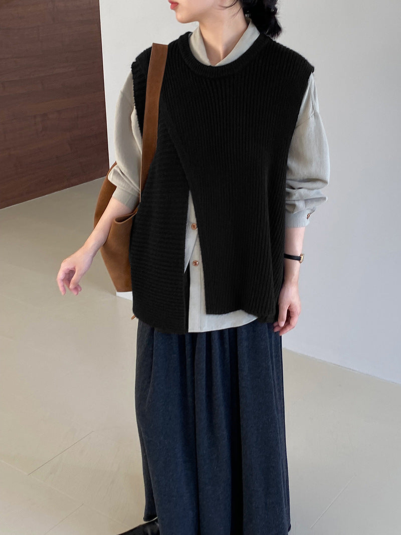 【cim8979】實拍秋冬設計師款不規則寬鬆針織馬甲251030