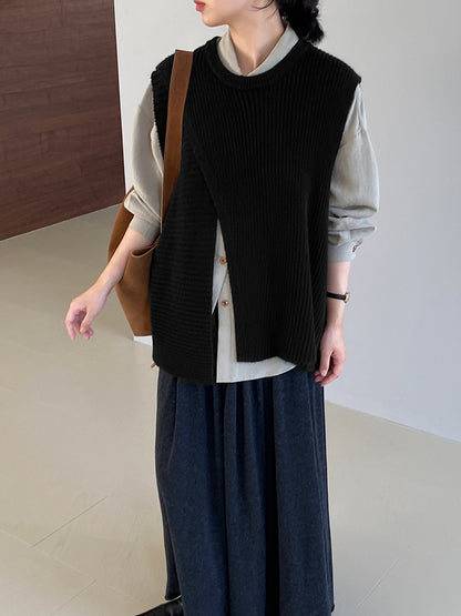 【cim8979】實拍秋冬設計師款不規則寬鬆針織馬甲251030