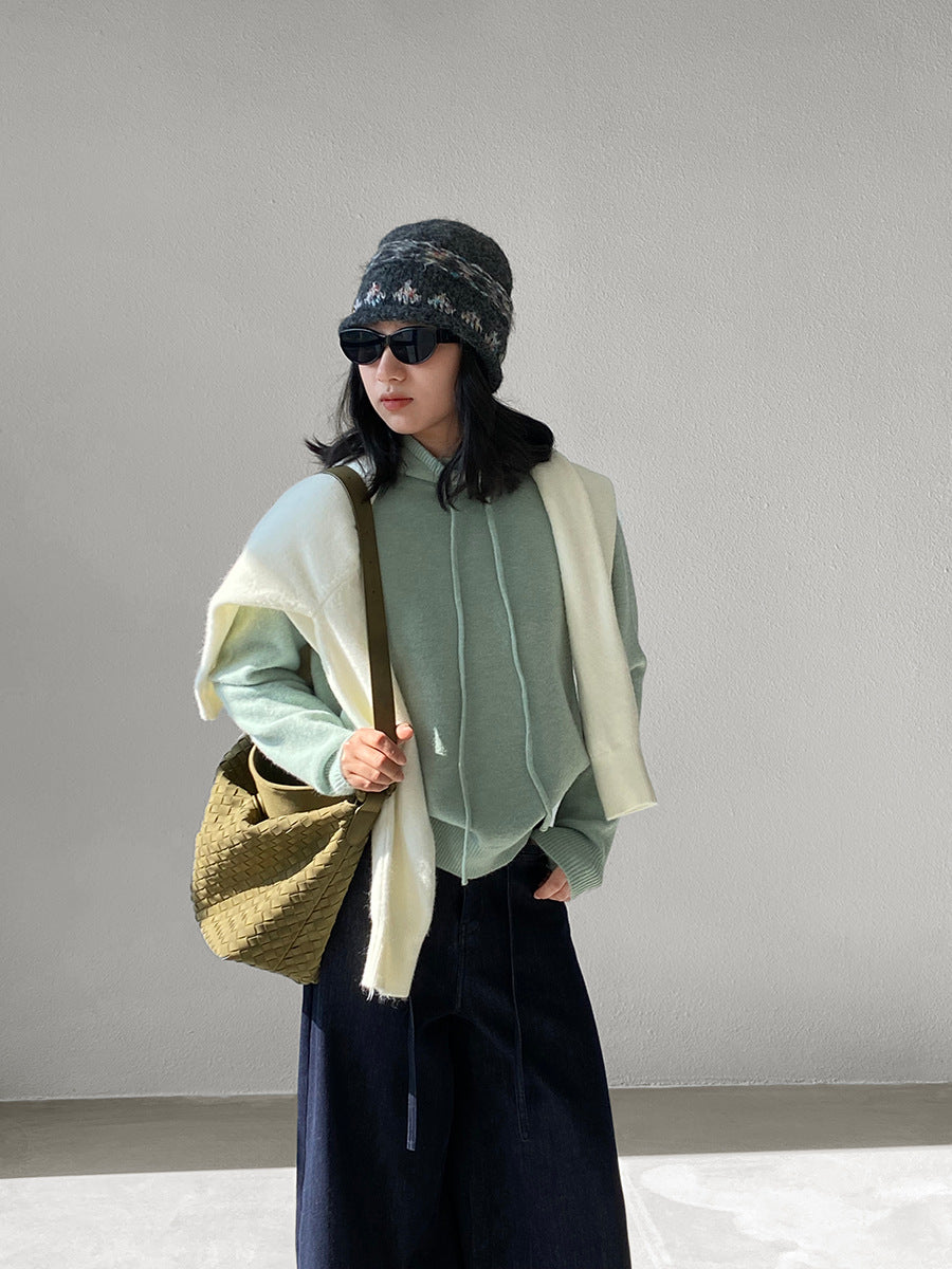 【cimz1374】實拍極簡淨色高領抽繩針織毛衣251120