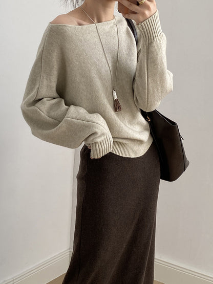 【YP2081】 實拍一字領斜肩慵懶針織毛衣251023