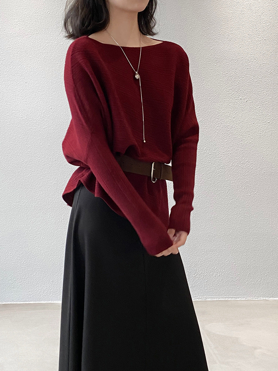 【cim9033】實拍韓系高級感長袖斜肩針織衫＋腰帶251030
