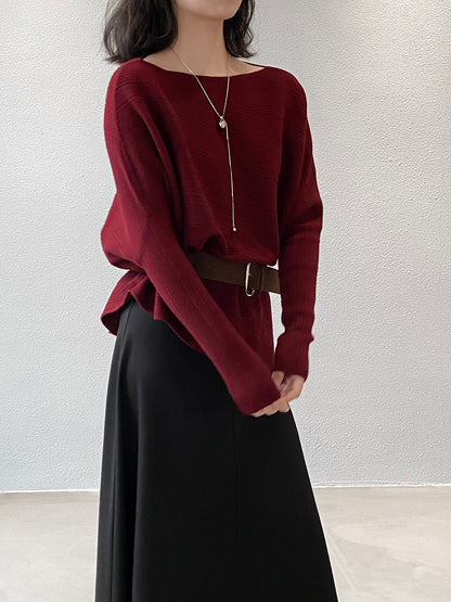 【cim9033】實拍韓系高級感長袖斜肩針織衫＋腰帶251030