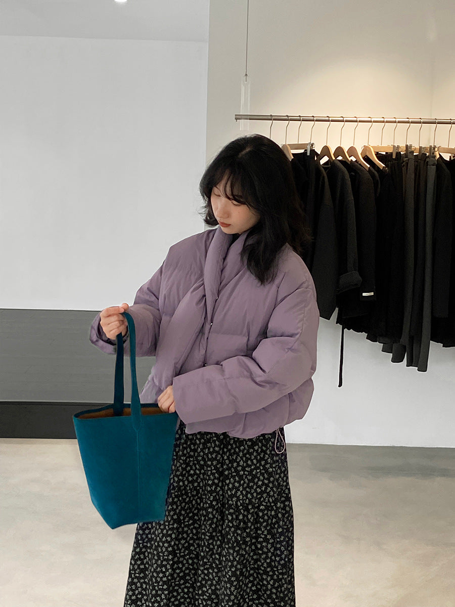 【cimz6385】實拍氣質芋色保暖白鴨絨外套＋圍脖（白鴨絨90)251120