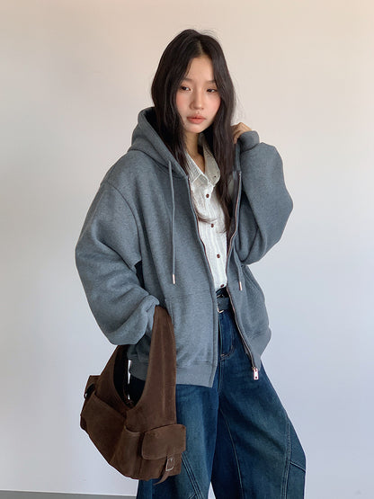 【LD11030】實拍冬季慵懶加絨加厚連帽衞衣外套251124