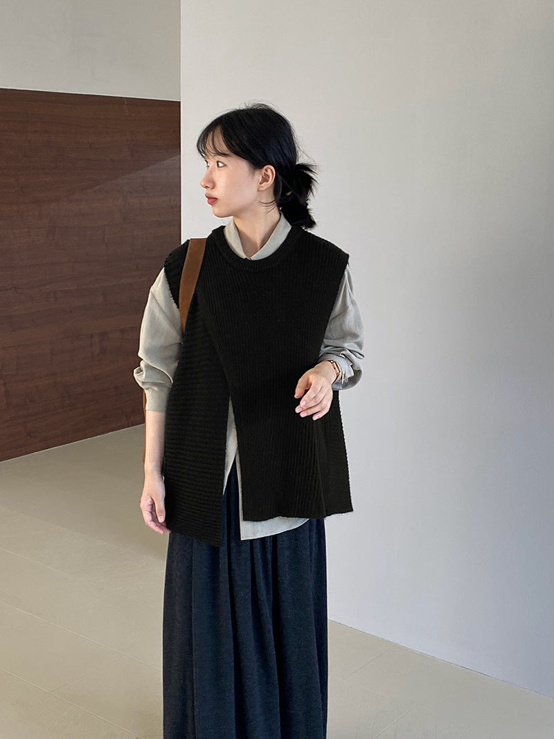 【cim8979】實拍秋冬設計師款不規則寬鬆針織馬甲251030