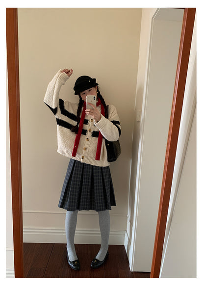 【H5502】實拍學院復古磨毛格子百褶A字裙251118