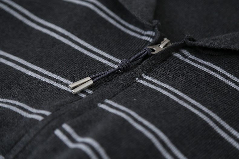 【LD11036】實拍雙頭拉鍊海軍領條紋針織開衫251202