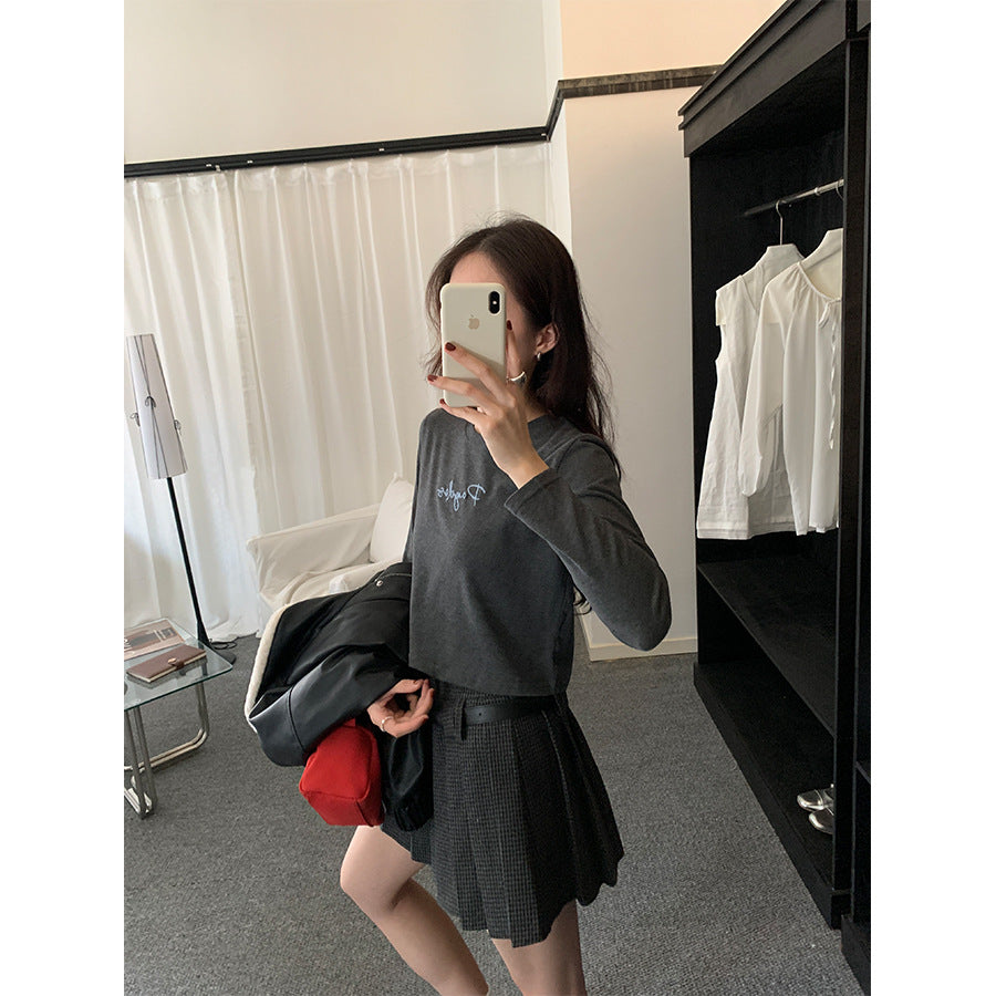 【H5482】實拍磨毛舒適質感刺繡長袖T恤251109