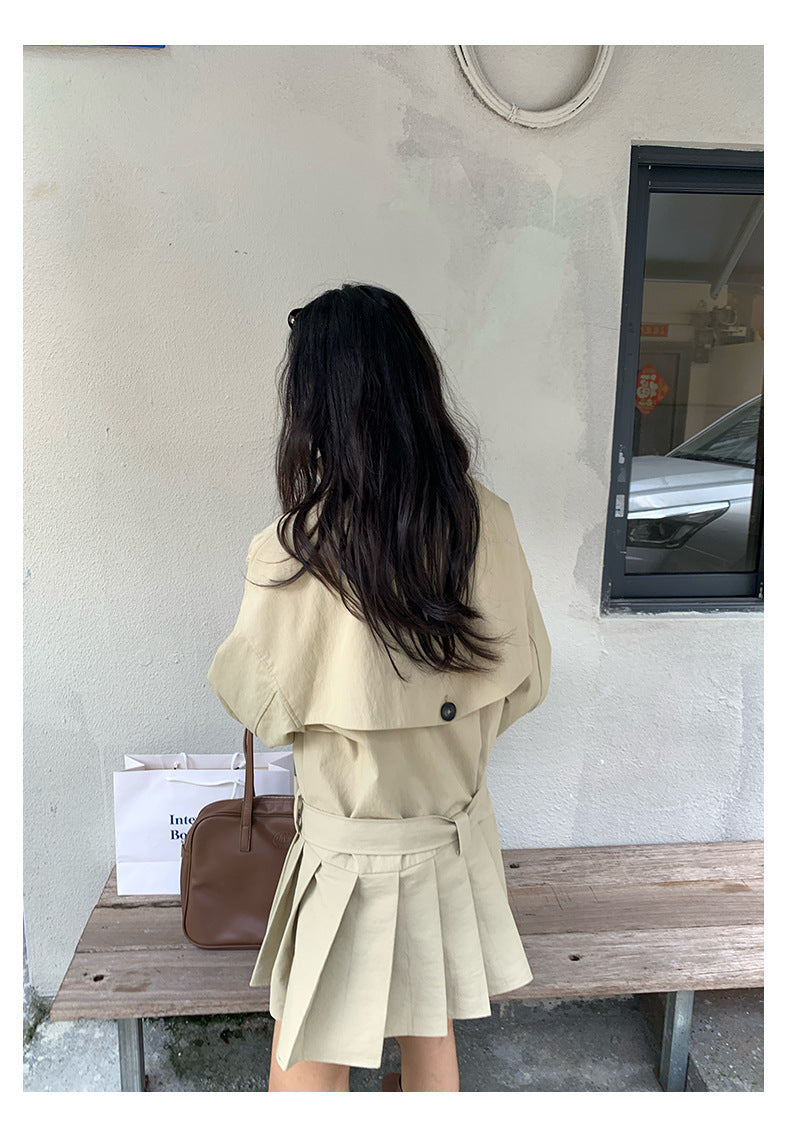 【H5400】實拍韓系慵懶卡其立領收腰風衣外套250902