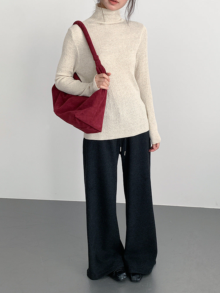 【LD11061】實拍紗網肌理超彈高領修身打底T恤251209